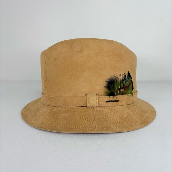 Vintage Stetson Fedora Adult 6 7/8 Beige Genuine Suede With Feathers Hipster - Picture 1 of 10
